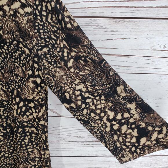 Chico's Travelers Brown Paisley Slinky Button Front Long Sleeve Dress Size 3 - Picture 7 of 13